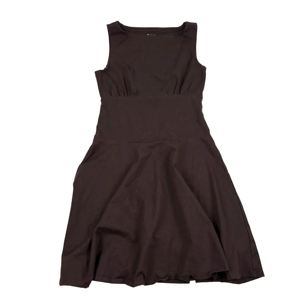 Quince Drop Waist Mini Dress Womens Sz S Espresso Brown Organic Cotton Stretch
